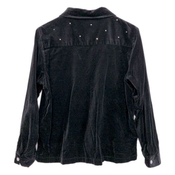 THE QUACKER FACTORY Jacket women’s medium black velvet full zip rhinestone front - Picture 2 of 11
